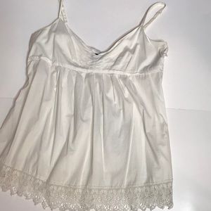 White Babydoll Top with Lace At Hem